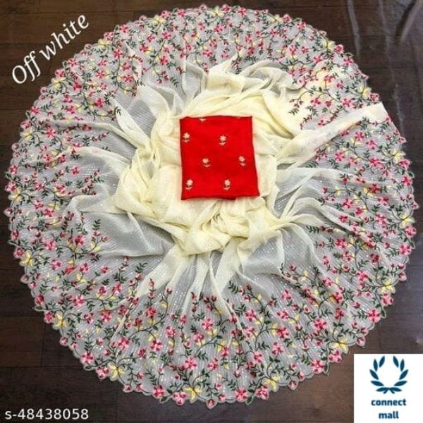 Charvi Voguish Sarees Georgette Saree - Saree Length Size:5.5m Blouse Length Size:0.8m, Off White, Georgette, Blouse Fabric:Art Silk, Multipack:1